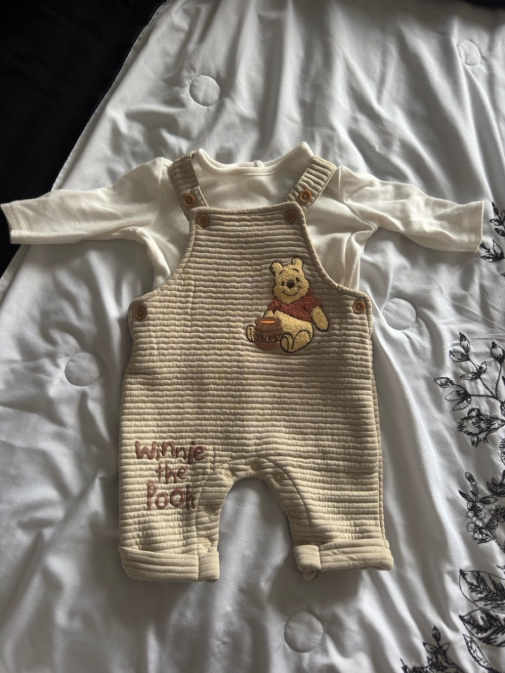 Disney Cream Winnie the Pooh Quilted Overalls Set